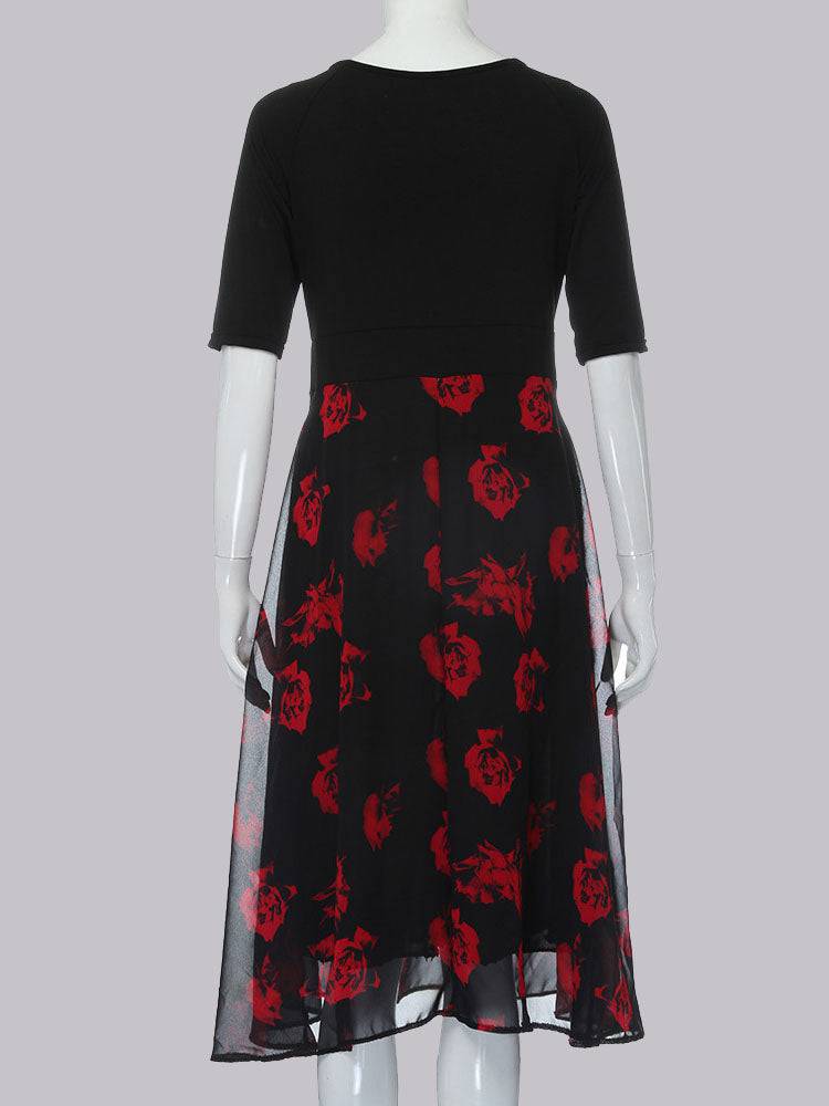 Rose Floral Print Surplice Dress - ECHOINE