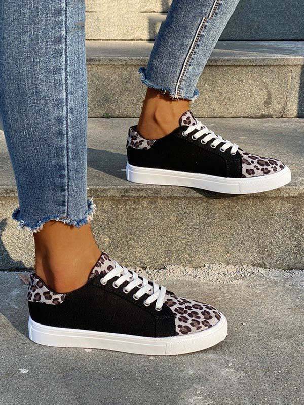 Casual Leopard Print Lace-Up Sneakers - ECHOINE