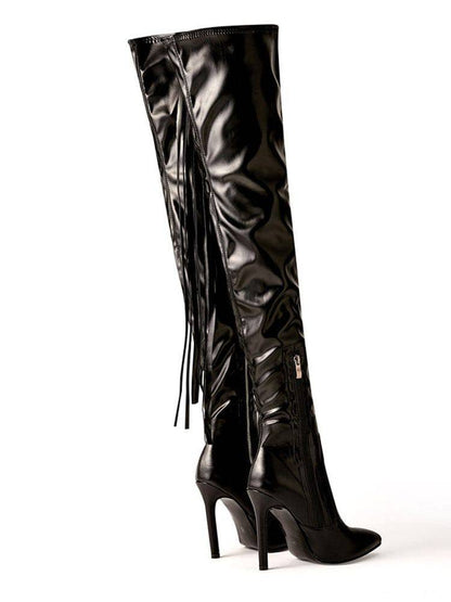 Fringe Pointed Side Zipper Boots - ECHOINE