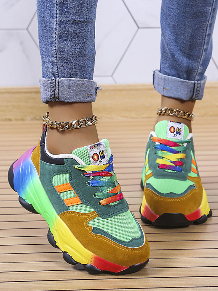 Rainbow Casual Lace-up Sneakers - ECHOINE