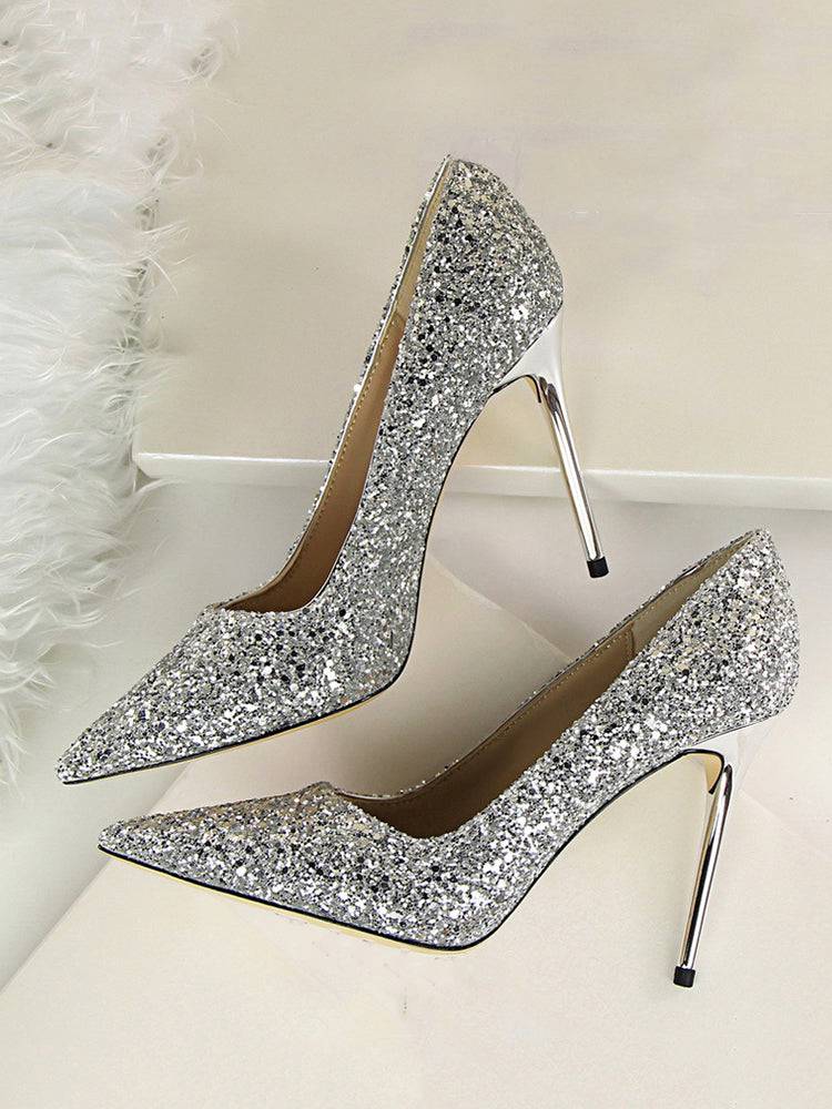 Sequin Pointed Toe High Heels Shoes - ECHOINE