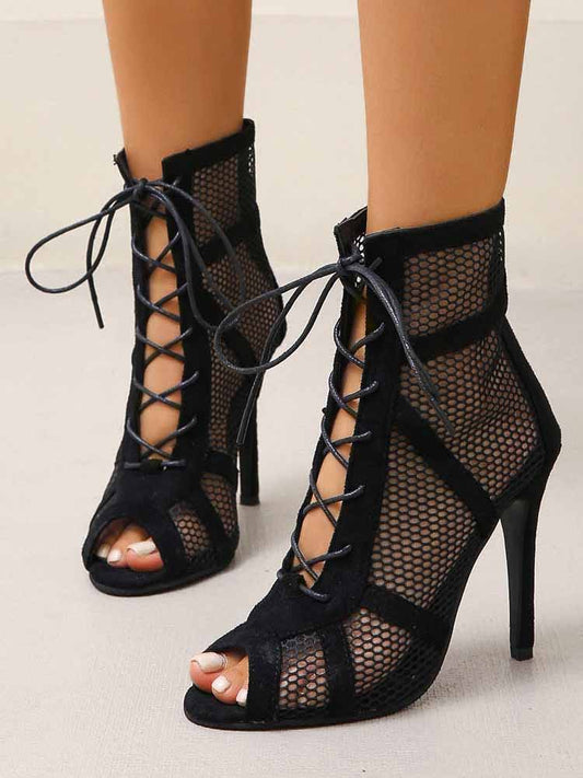 Lace-up Stiletto Mesh Boots - ECHOINE