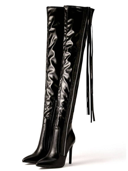 Fringe Pointed Side Zipper Boots - ECHOINE