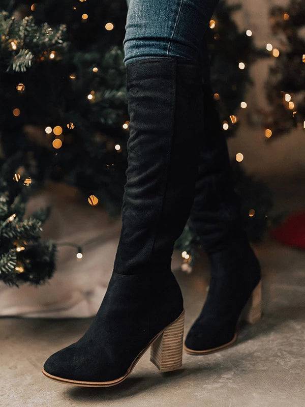 Faux Suede Chunky Heel Boots - ECHOINE