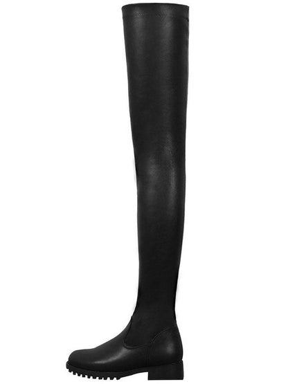 PU Leather Flat Over Knee Boots - ECHOINE