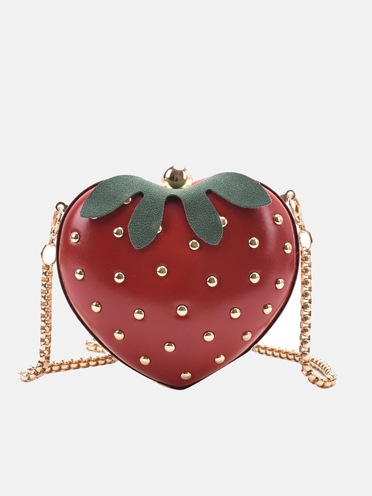 Strawberry Shape Rivet Crossbody Bag - ECHOINE