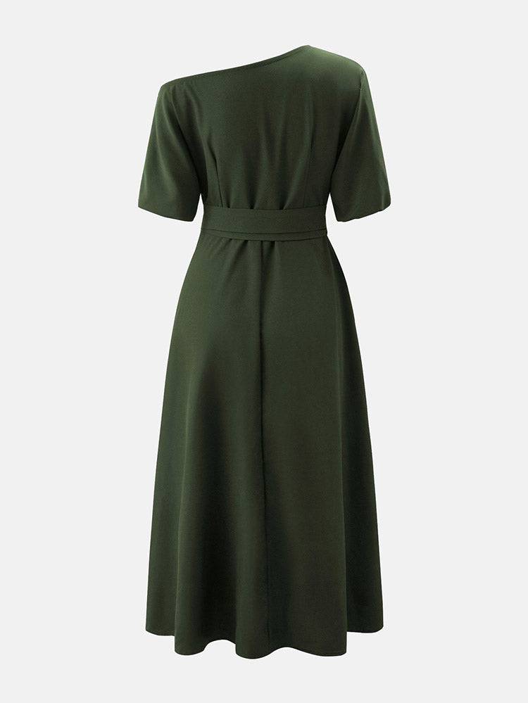 Oblique Neckline Half Sleeve Maxi Dress - ECHOINE