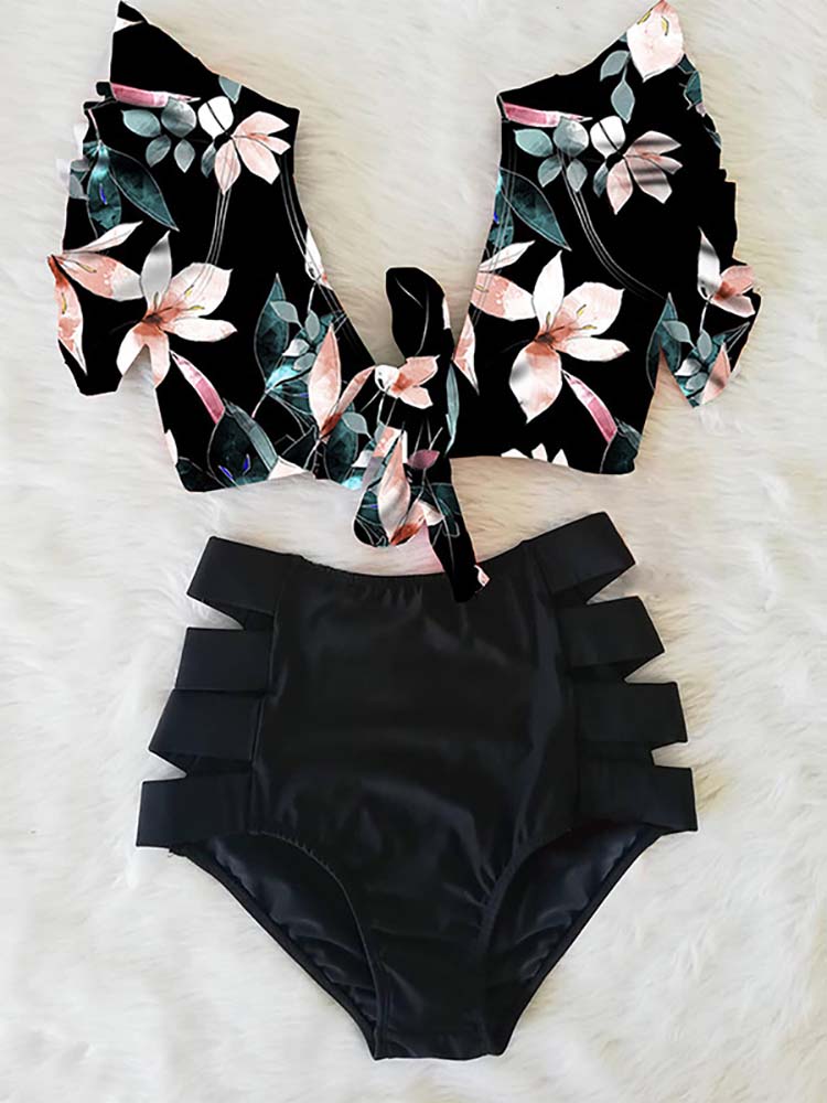 Floral Ruffle Bikini Set - ECHOINE