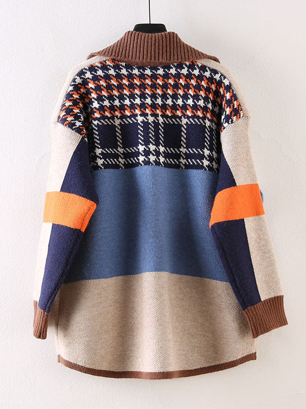 Retro Color Block Sweater Cardigan - ECHOINE