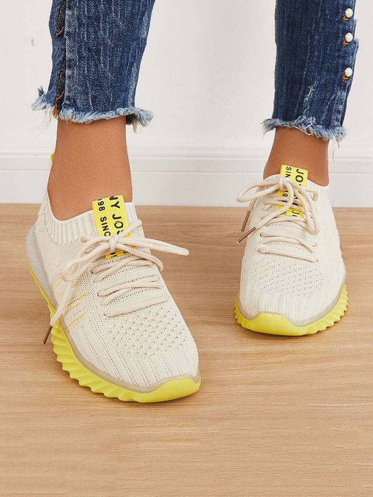 Casual Breathable Lace Up Knitted Sneakers - ECHOINE