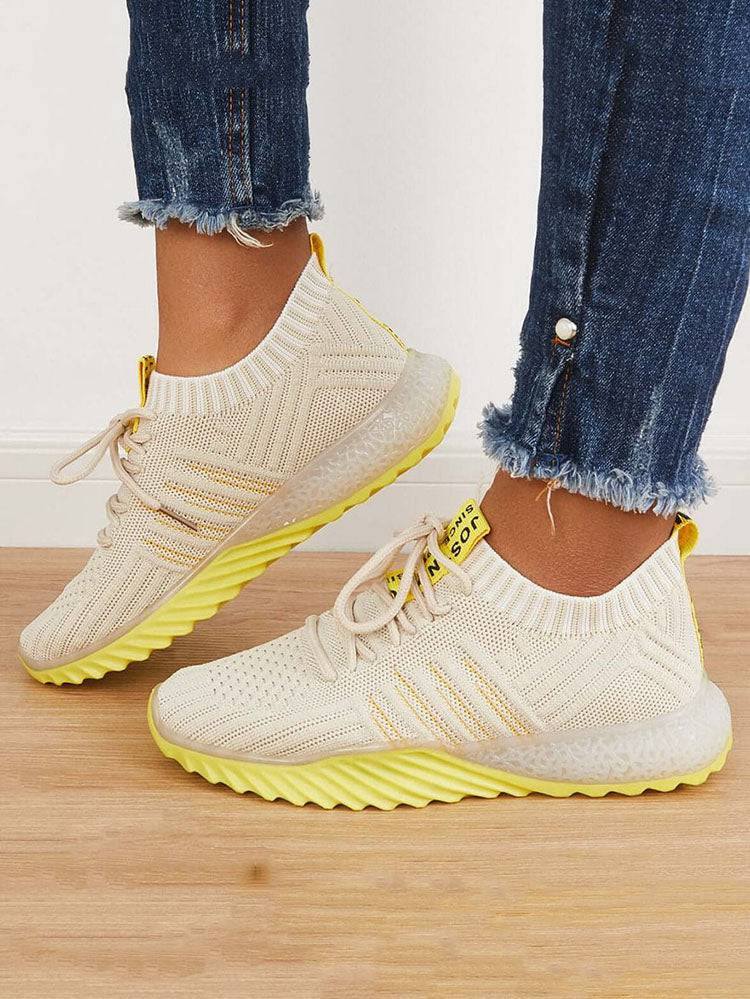 Casual Breathable Lace Up Knitted Sneakers - ECHOINE