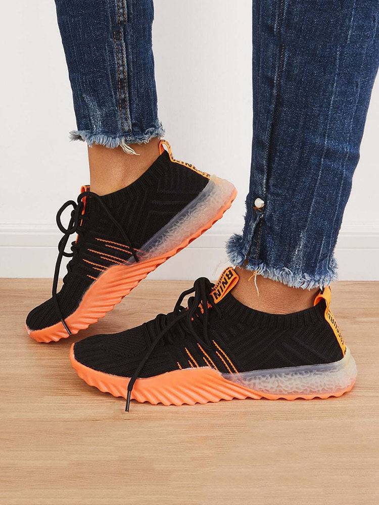 Casual Breathable Lace Up Knitted Sneakers - ECHOINE