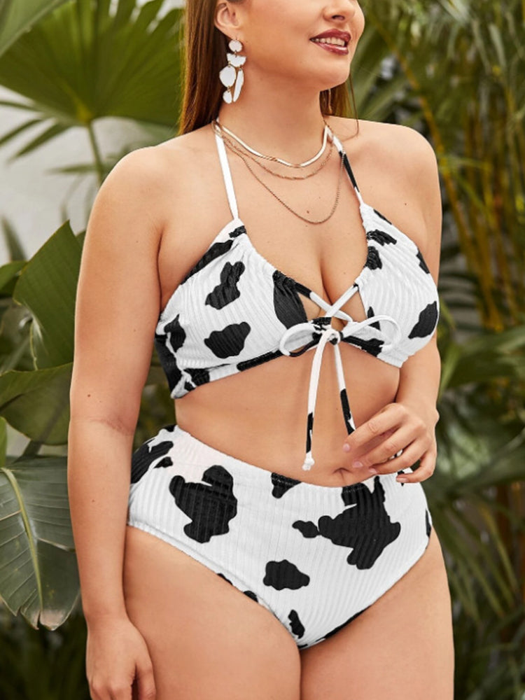 Cow Print Halter Bikini Swimsuit - ECHOINE
