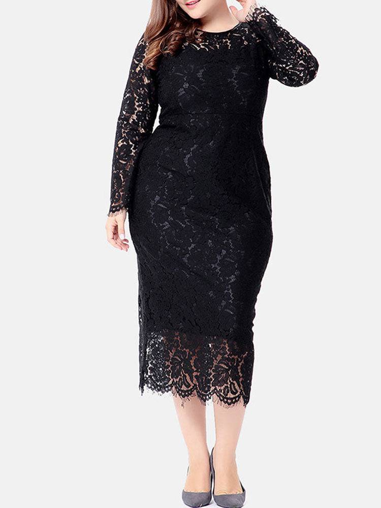 Elegant Long Sleeve Lace Maxi Dress - ECHOINE