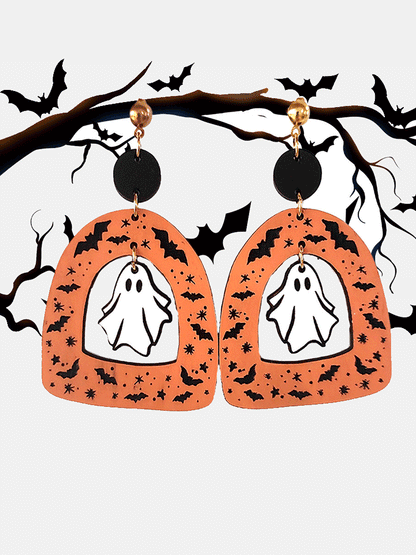 Halloween Wooden Ghost Dangle Earrings - ECHOINE