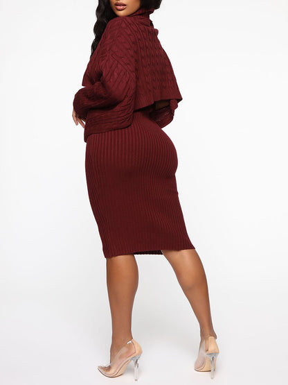 Knitted Turtleneck Sweaters & Tank Dress Set - ECHOINE