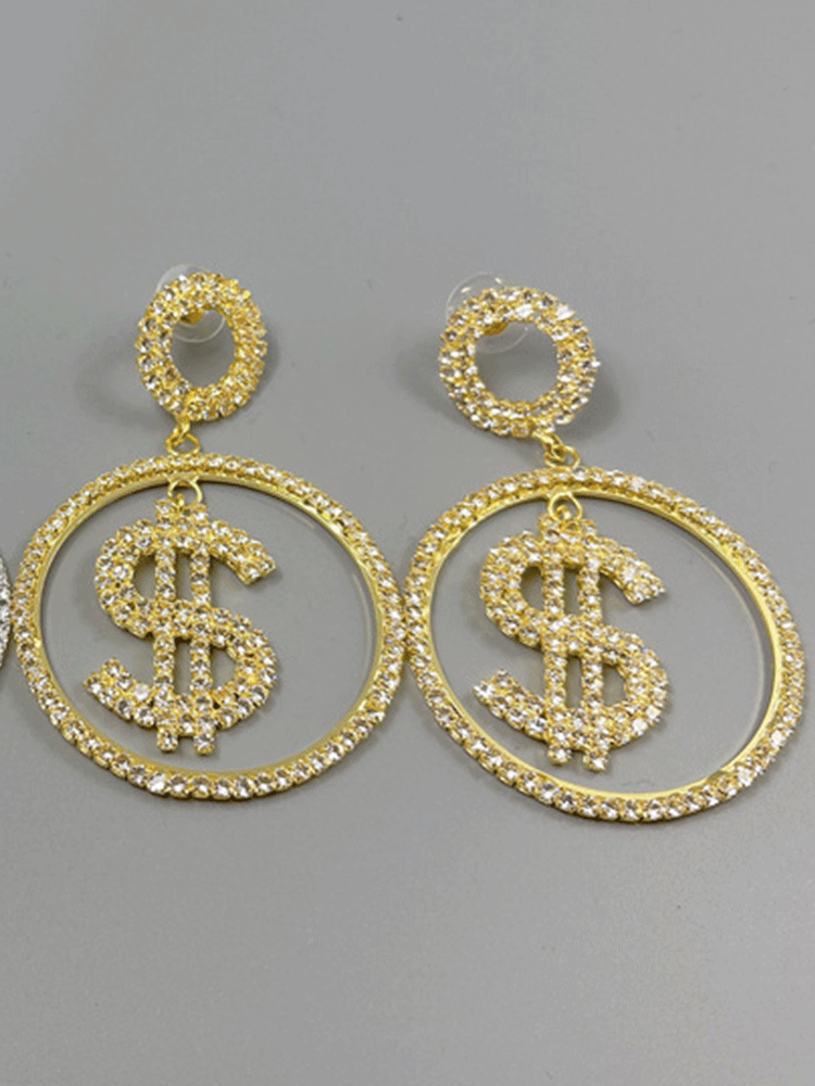 Dollar Shape Rhinestone Drop Earrings - ECHOINE