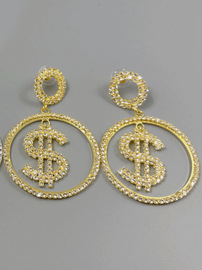 Dollar Shape Rhinestone Drop Earrings - ECHOINE