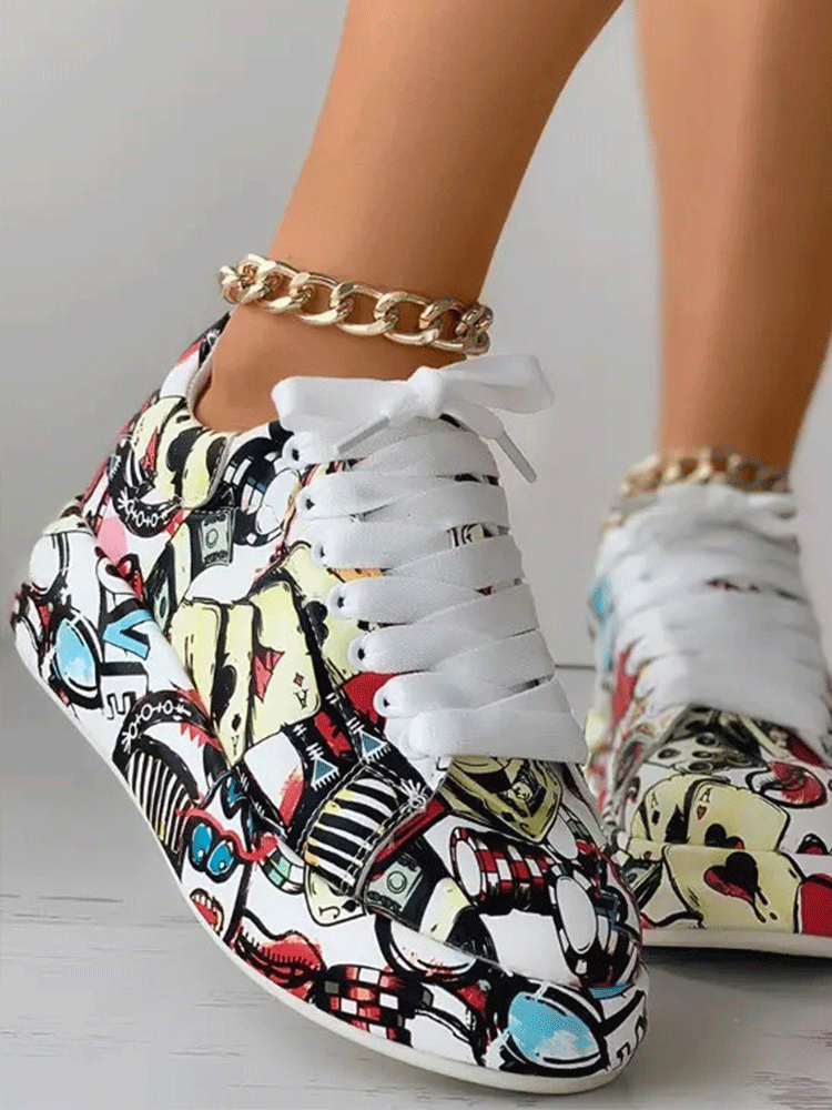 Lace Up Painting Print  Sneakers - ECHOINE