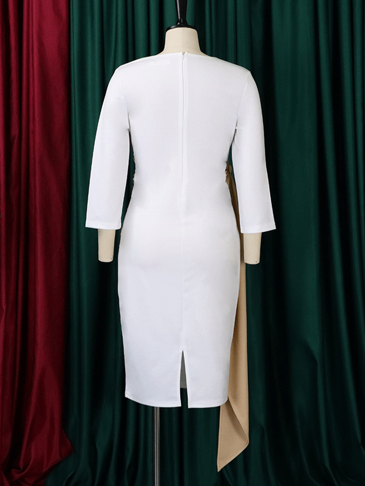 Patchwork Long Sleeve Midi Dress - ECHOINE