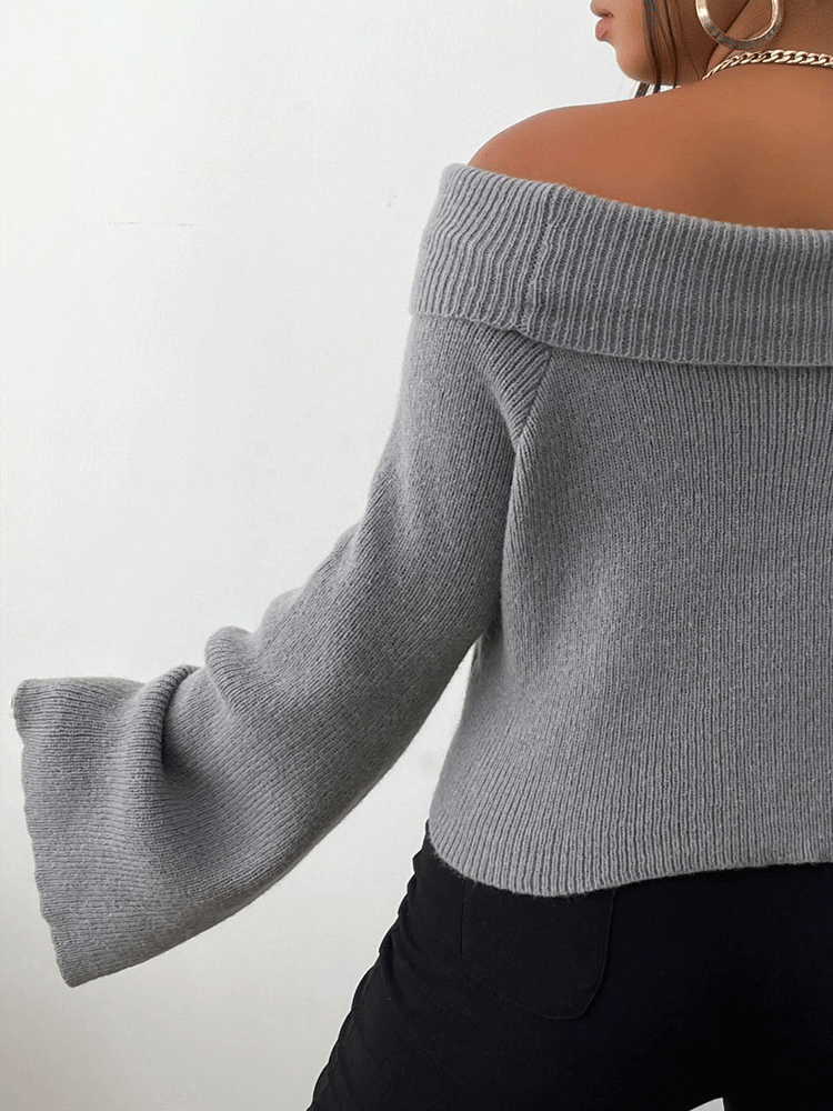 Rib Off shoulder Crop Sweater - ECHOINE