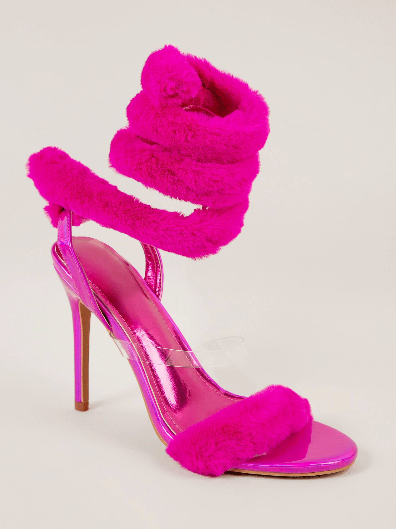 Fluffy Strap Stiletto Heel Sandals - ECHOINE