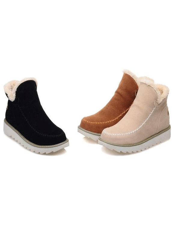 Solid Fur Ankle Snow Boots - ECHOINE