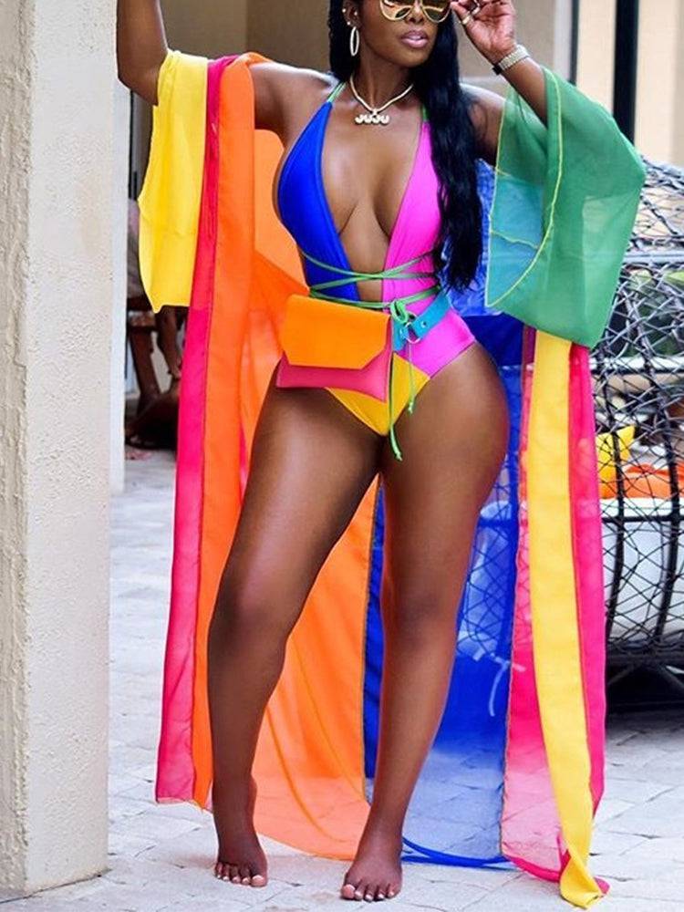 Rainbow Colorblock Swimsuit & Cover Up - ECHOINE