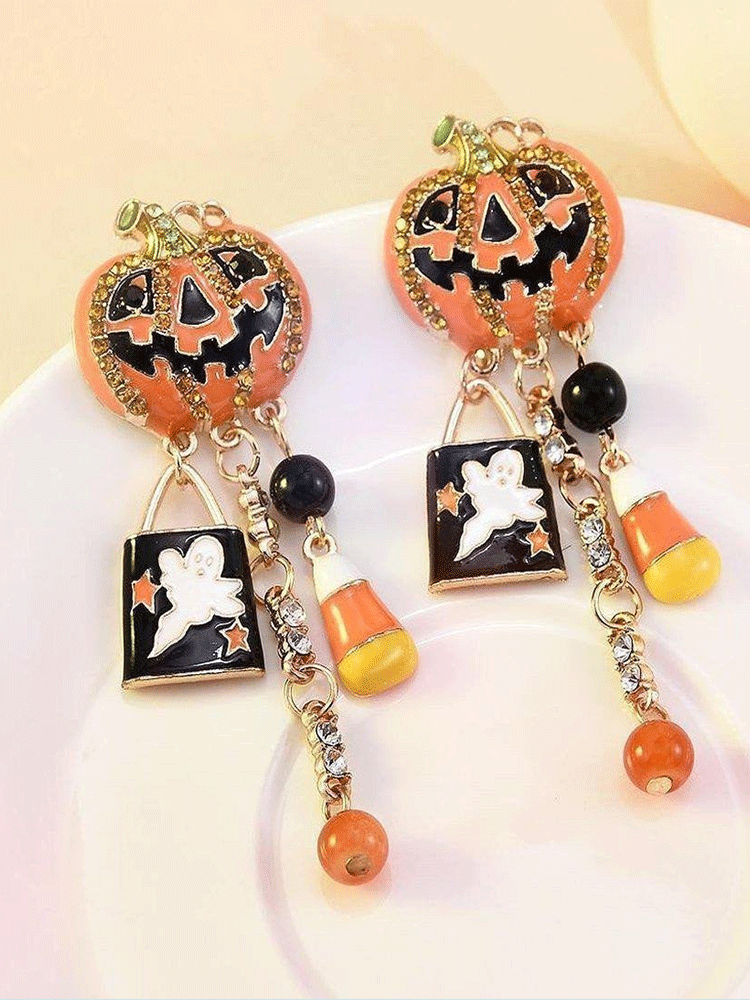 Halloween Pumpkin Rhinestone Earrings - ECHOINE