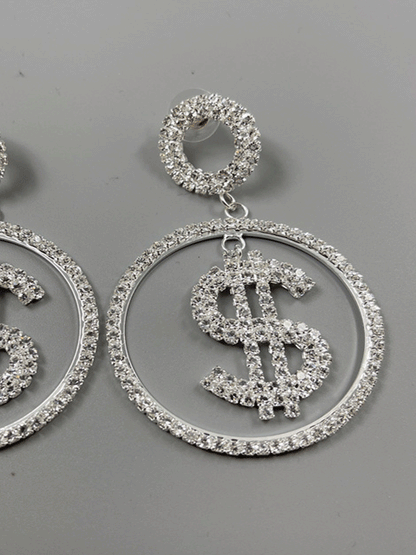 Dollar Shape Rhinestone Drop Earrings - ECHOINE