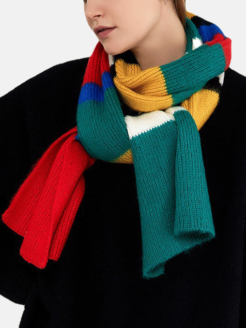 Knitted Color Block Long Scarf - ECHOINE