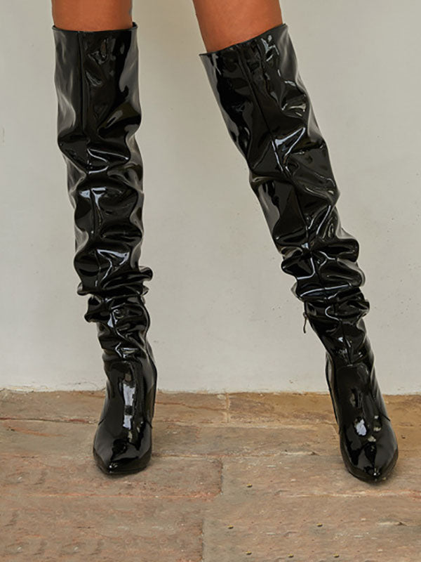 PU Pointed Toe Over The Knee Boots - ECHOINE