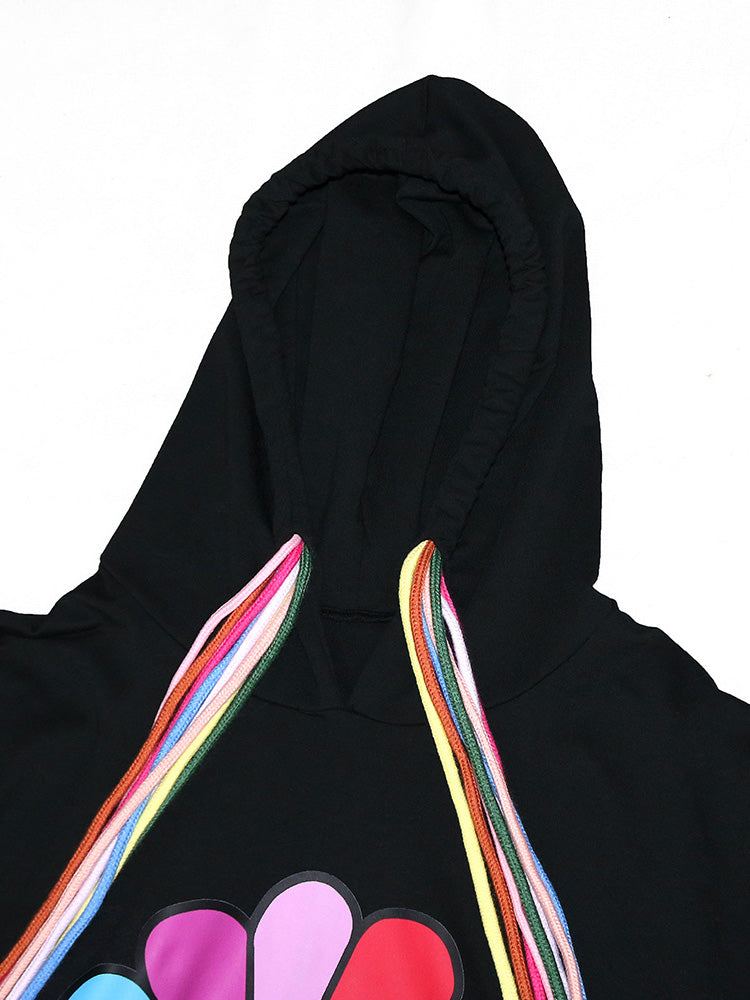 Printed Drawstring Hooded Sweatshirt - ECHOINE