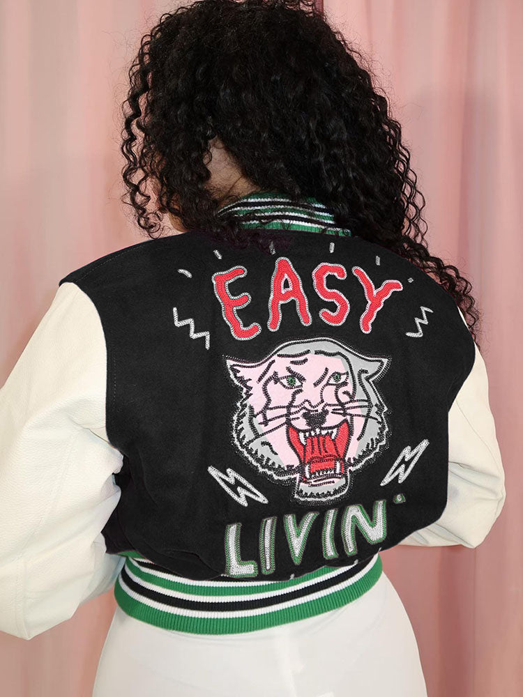 Easy Living Cropped Varsity Jacket - ECHOINE