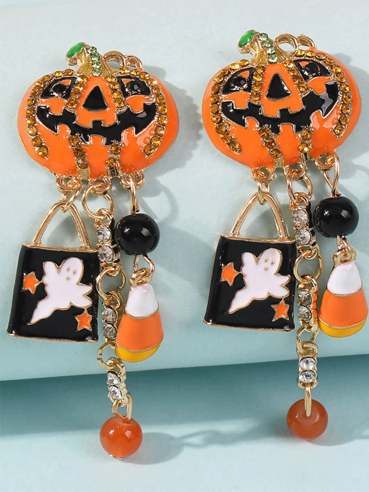 Halloween Pumpkin Rhinestone Earrings - ECHOINE