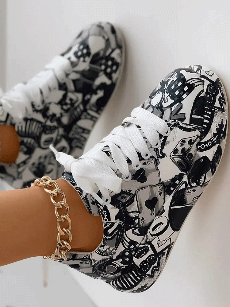 Lace Up Painting Print  Sneakers - ECHOINE