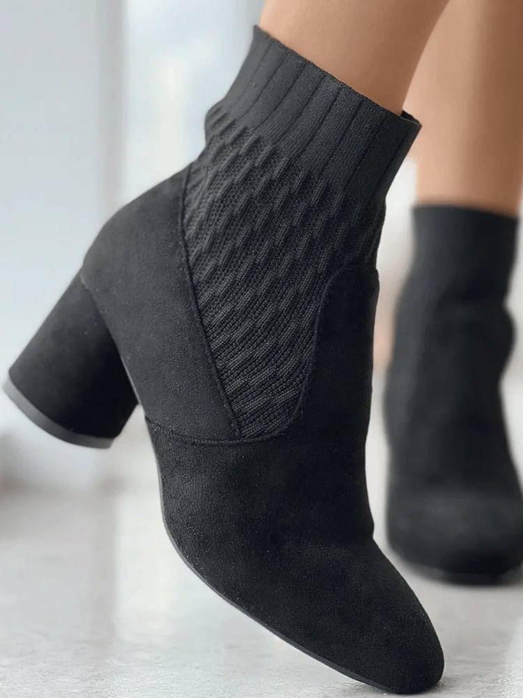 Patchwork Square Toe Chunky Ankle Boots - ECHOINE