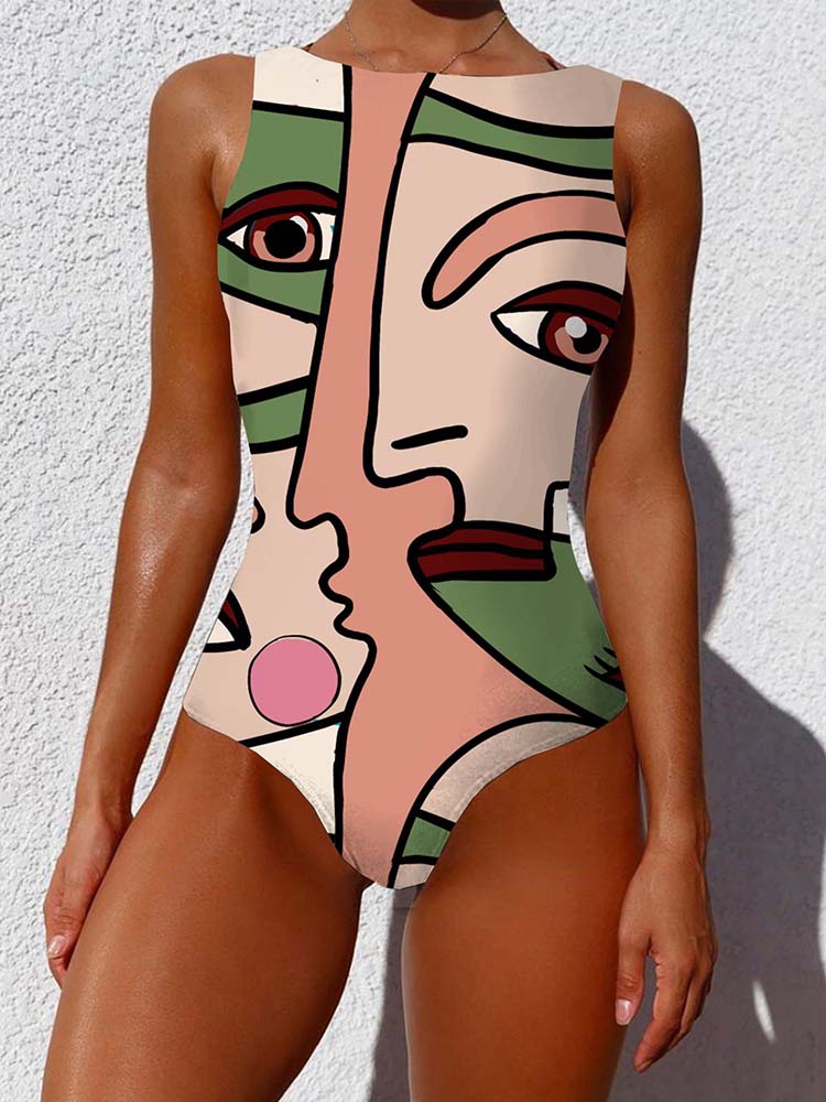 Abstract Painting One Piece Swimsuit - ECHOINE