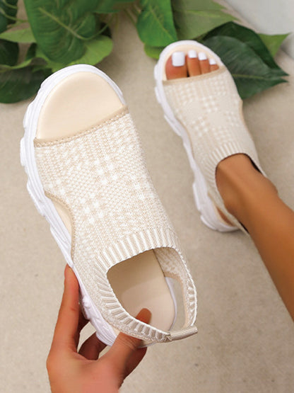 Knit Cutout Platform Sandals - ECHOINE