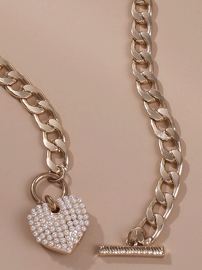 Pearl Heart Chain Necklace - ECHOINE