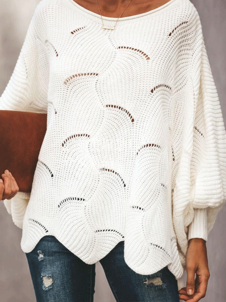 Batwing Sleeve Hollow Knitted Pullover Top - ECHOINE