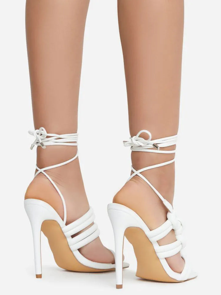 Lace Up Knotted Strap Stiletto Heels - ECHOINE