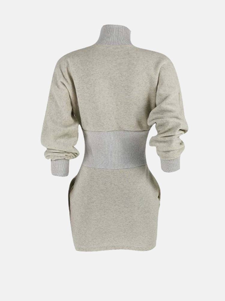 Solid Color Stand Collar Sweatshirt Dress - ECHOINE