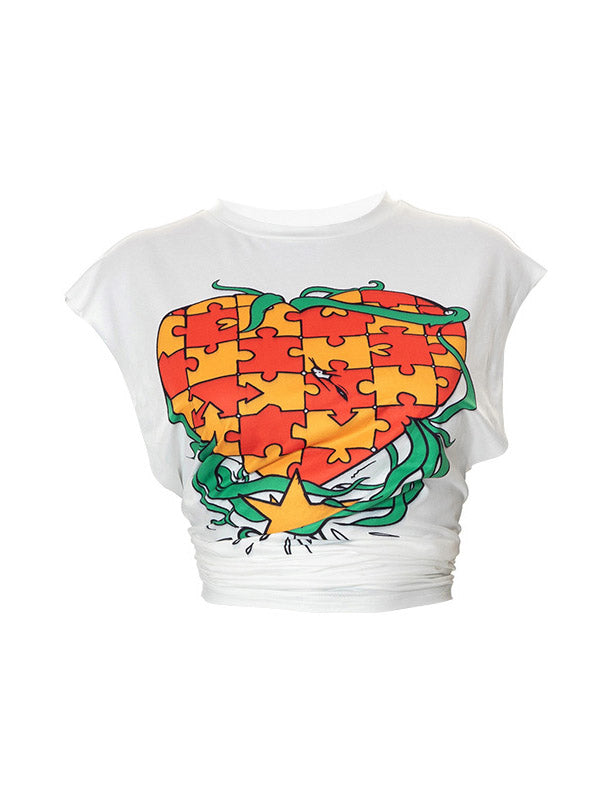Puzzle Heart Sleeveless T-Shirt - ECHOINE