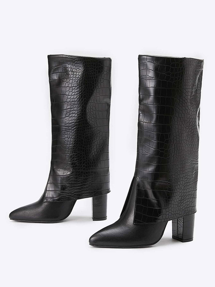 PU Leather Chunky Heel Boots - ECHOINE