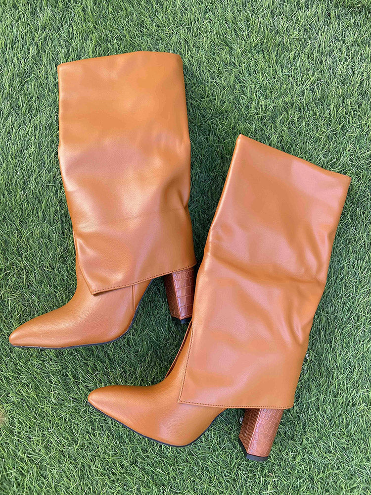 PU Leather Chunky Heel Boots - ECHOINE