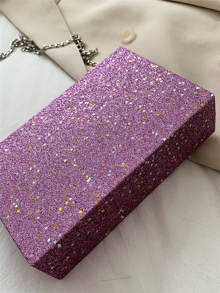 Glitter Decor Chain Box Bag - ECHOINE