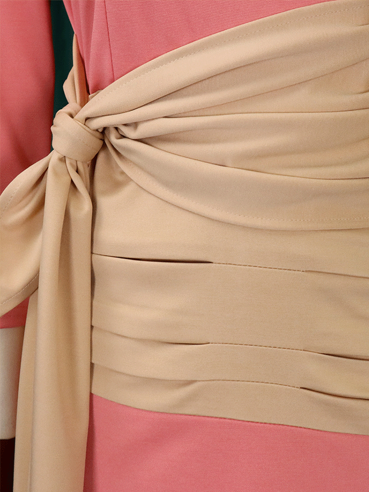 Patchwork Long Sleeve Midi Dress - ECHOINE