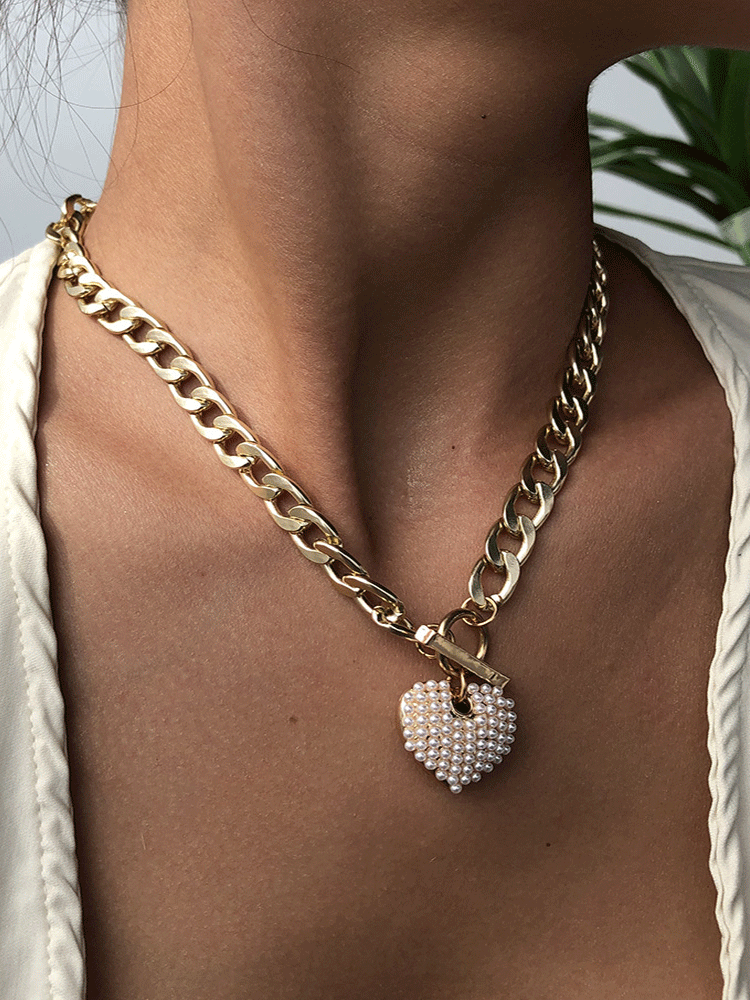 Pearl Heart Chain Necklace - ECHOINE
