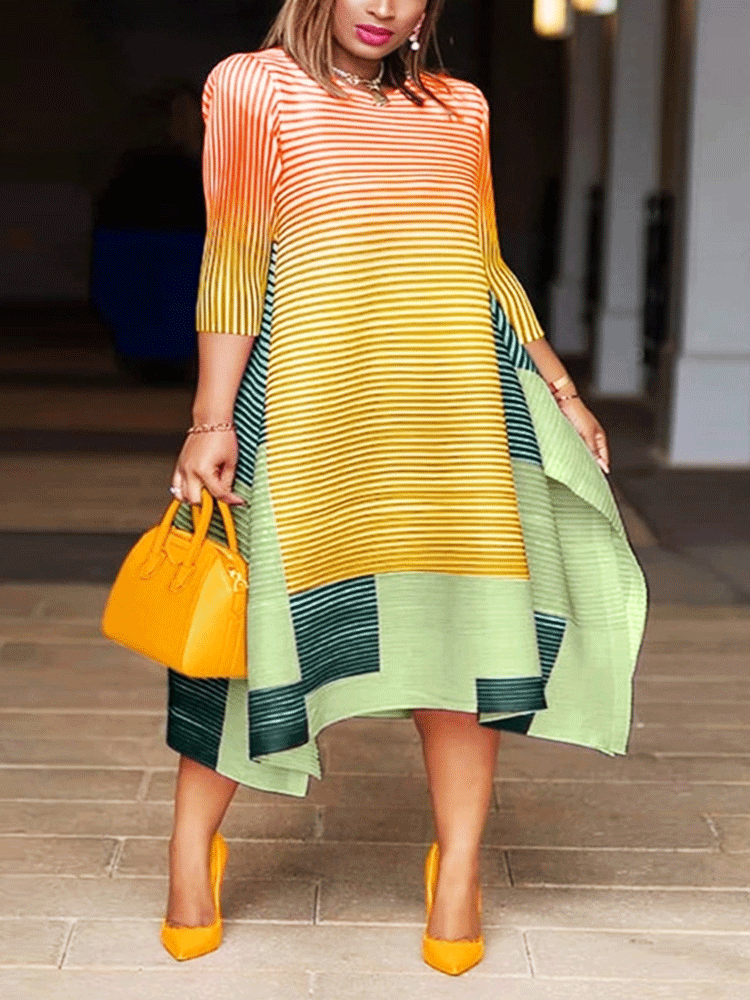 Striped Print Patchwork Maxi Dress - ECHOINE